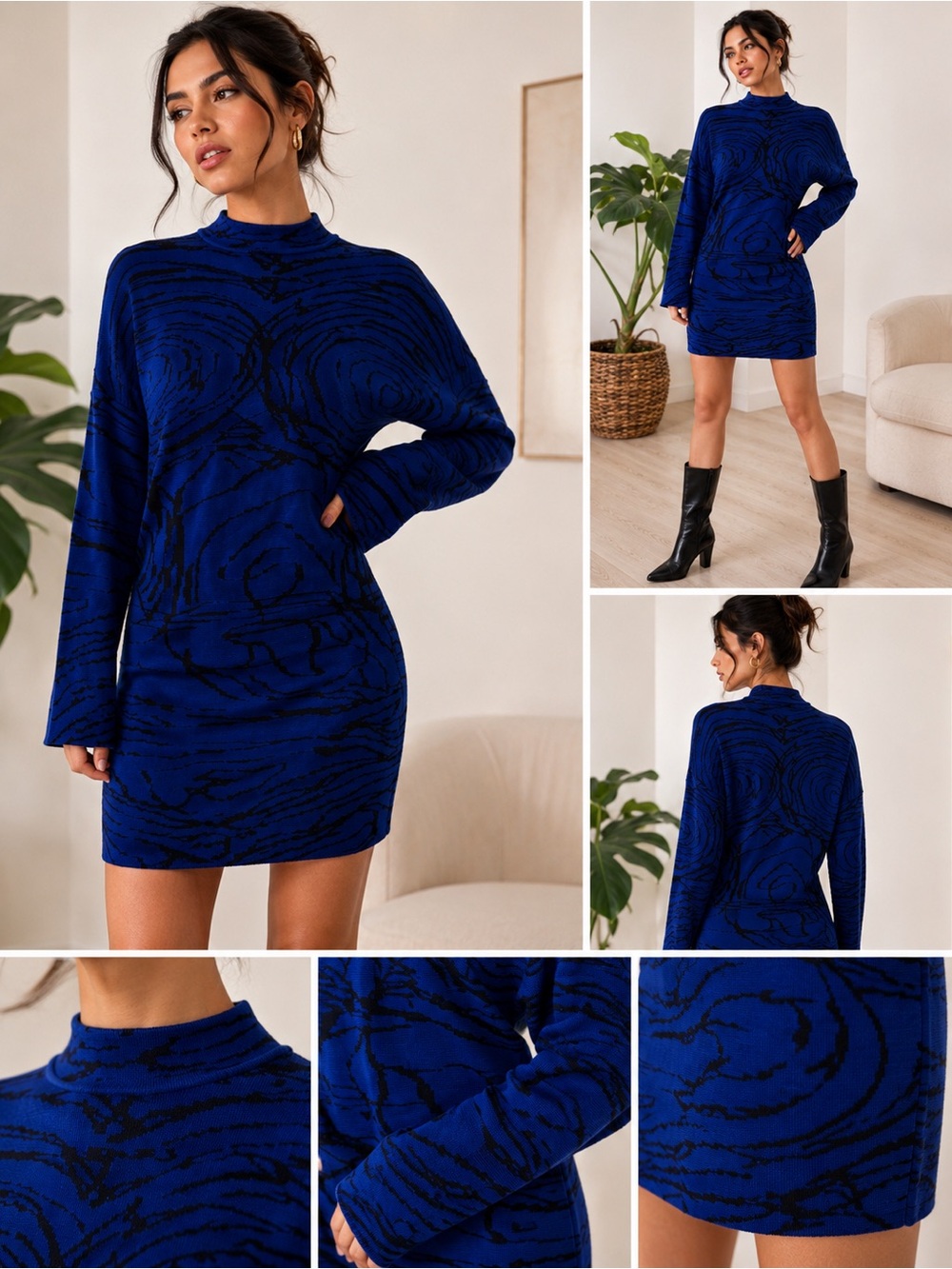 Fashion Nova Blue & Black Knit Bodycon Sweater Dress | Size M